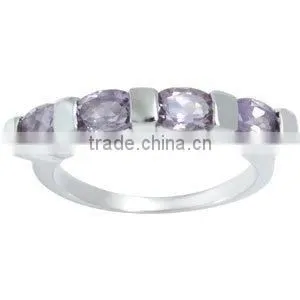 Amethyst Sterling Silver Ring, Amethyst Ring in Flush Setting, Oval Amethyst Ring thumbnail-1
