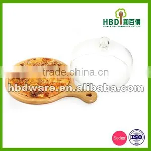 High Quality Glass Cheese Dome With Bamboo Board Wholesale thumbnail-1