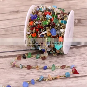 Natural Mix Stone Turquoise Coral Amethyst Rose Quartz Crystal Chip Beads Chain Rosary Chain Jewelry for Necklace thumbnail-2
