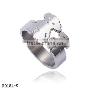 Wholesale Fashionable Classical Style Silver Stainless Steel Double Bear Finger Ring thumbnail-1