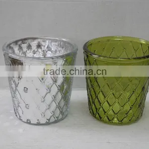 Mini Wide Mouth Glass Diamond Eletroplating Silver Vase With More Style thumbnail-3