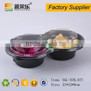 PET Plastic 2 Divided Round Fresh Cut Fruit Salad Container thumbnail-1