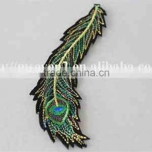 Good Looking Green Color Applique Embroidery Design Patch Peacock Feathers Decoration Garment thumbnail-3