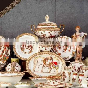 Handsome White Horse Painting Exquisite Ceramic Bone China Dinnerware Set thumbnail-1