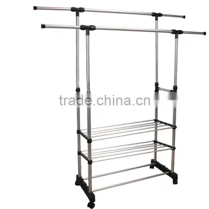 Double Rail Adjustable Portable Clothes Hanger Garment Rack Premium Heavy Duty thumbnail-2