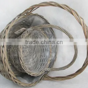 100%Handmade Natural Plastic Lined Grey Wicker Flower Plant Pot Flower Plant Basket With Handle thumbnail-4