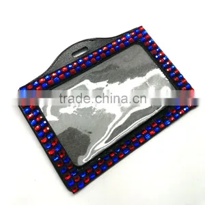 Hot Sale, High Quality Promotion Gift PU Leather Badge Holder With Crystal Gem Decoration thumbnail-1