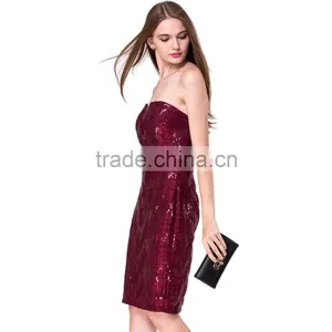 2017 Latest New Ladies off Shoulder Midi Party Fashion Short One Piece Sequin Dress Pattern Design thumbnail-4