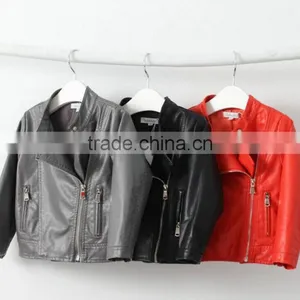 Wholesale Solid Long Sleeve Leather Jackets for Baby Kids Girl thumbnail-1