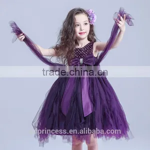 2017 Girl Party Wear Western Dress Elegant Dress Big Bow Purple Dress thumbnail-2