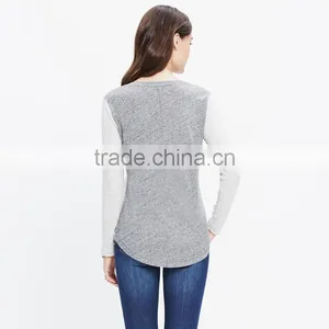 Women Slub Long-sleeve Crewneck Custom t Shirt in Colorblock thumbnail-3