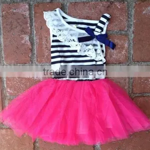 Kids Girls Evening Dresses NAVY STRIPE & TULLE SPRING TWIRL DRESS Girls Tulle Princess Dress thumbnail-1