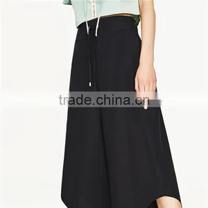 Cord Culottes Asymmetric Slacks Women Black Dress Pants thumbnail-2