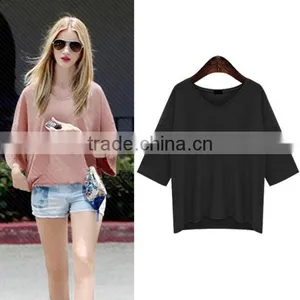 Female Pure Color T-shirt Sleeves Shirt of Cultivate One's Morality Contracted Big Yards Render Unlined Upper Garment Inside Tak thumbnail-3