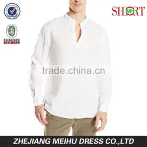 Men's Long Sleeve Banded Open Collar Linen Shirt thumbnail-1