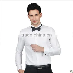 New Men's Plain White Slim Fit Dress Tuxedo Dobby Shirt With Long Sleeves Wing Collar and French Cuffs thumbnail-1