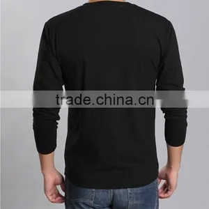 Mens Custom Design Black V Neck Plain Long Sleeve t Shirt for Men thumbnail-3