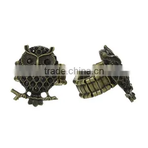 Antique Bronze Black Acrylic Owl Stand Branch Halloween Elastic Stretch Rings 19.1mm(US 9) thumbnail-1