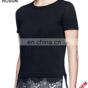 Latest Fancy Girls Pullover Tops as Regular Fit Short Sleeve Woolen Sweater Designs for Children of Knitwear With Lace thumbnail-3