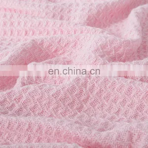 Nice Quality Breathable Pink Summer King Queen Waffle Cotton Blankets thumbnail-6