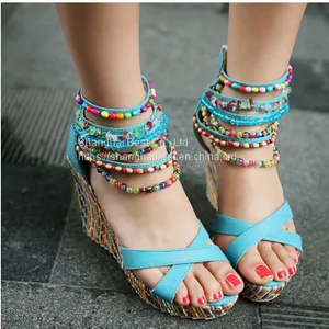 Slope Heel Bohemian Style Handmade Beaded Women's Sandals Large Size thumbnail-1