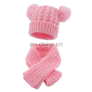 Winter Toddler Hat Scarf Kids Knitted Warm Beanie Hat & Toddler Hats With Rectangle Scarf for Boys Girls thumbnail-1