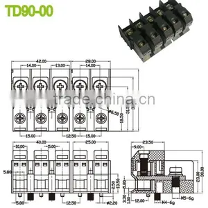 High Current Electric Terminal Block 15.00mm PBT 600V 90A thumbnail-2