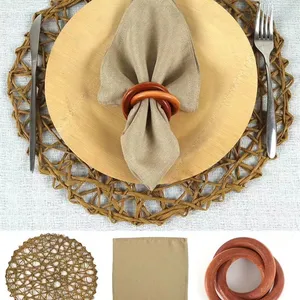 Cheap Wholesale Round Shaped Rattan Place Mat Blue Napkin Cloth And Rattan Napkin Ring For Wedding Budget Event Decoration thumbnail-3