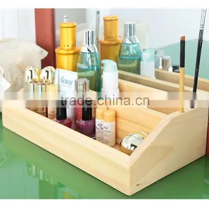 Pine Solid Wood 2 Layer Cosmetic Organizer Box Makeup Bag Case Quality Choice thumbnail-1