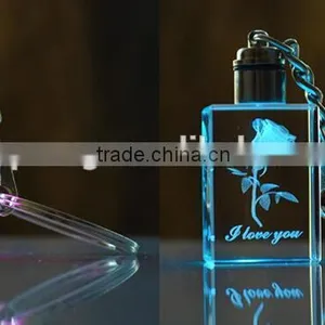 Color Changing 3d Laser Transparent Photo Led Crystal Keychain for Wedding Gifts thumbnail-2