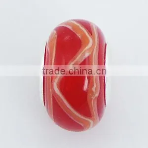 Flamboyant Red Murano Glass Bead. Orange Zigzag Line thumbnail-1