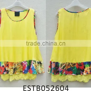 Ladies Fashion Chiffon Printed Yellow Dress thumbnail-1