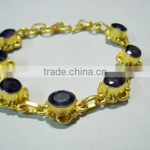 Faceted Amethyst Gemstone Metal Bracelets thumbnail-1