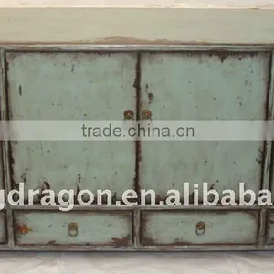 Chinese Antique Gray Blue Kang Cabinet With Four Drawer Four Door 155*44*71cm thumbnail-1