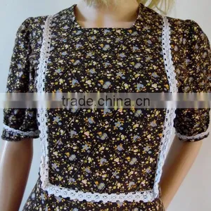 Summer French Petite Midi 70s Brown Vintage Women Casual One Piece Dress in Floral Print thumbnail-5