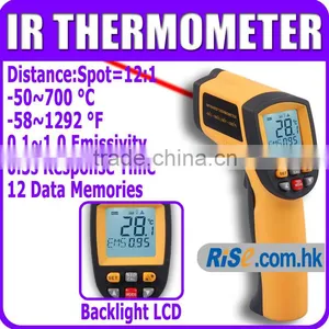 12:1 Non-contact Pyrometer -50~700 C -58~1292 F 0.1~1EM IR Infrared Thermometer thumbnail-1