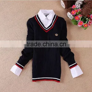 Deep v Neck School Formal Cashmere Wool Sweater 2016 Spring, Kids Long Sleeve Pullover thumbnail-2