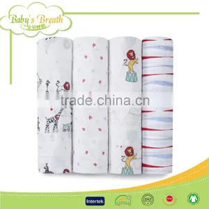 MS-24 Anti-bacterial Good Breathable Cheap Swaddle Blanket Printed Muslin Cotton Cloths Baby Towel thumbnail-5