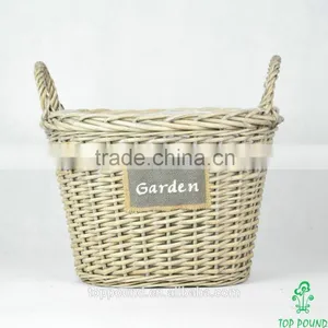 Oval Wicker Basket With Handle and Plastic Lined thumbnail-1