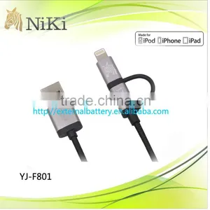 2 in 1 MFi Certified Usb Cable With 8pin USB and Micro USB for IPhone,iPad,Android thumbnail-1