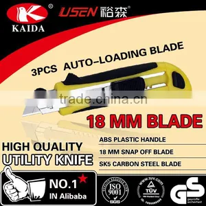 3 PCS Auto Loading Blade Plastic With Rubber Grip Handle 18MM Utility Knife thumbnail-3