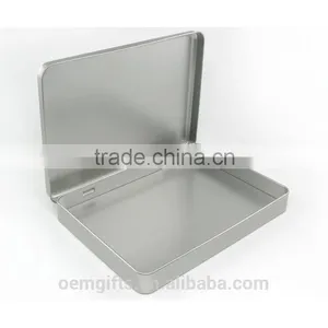 Rectangle A5 Size Hinged Tin Box Rectangle Muji Silver Plain Tin Container thumbnail-1