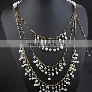 Latest High-end Gold Muti-layer Tassels Paerls Bead Necklace Body Jewelry Sex Body Chain thumbnail-1