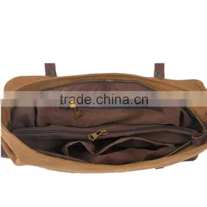 Durable Multi-purpose Waxed Canvas Vertical Men Leather Briefcase Bag Wholesale thumbnail-6