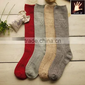 Custom Women Girl Cotton Knit Knee High Socks With Solid Color thumbnail-1