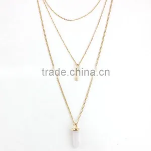 Hot Sale European And American Design Rose Gold Plated Necklace Ornaments Multilayer Emerald Crystal Color Stone Bead Neckladces thumbnail-2