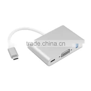 2016 Wholesale USB-C USB 3.1 Type C to VGA Projector & USB OTG & USB-C Female Charger Adapter for 12" New Mac Book thumbnail-2