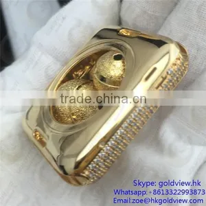 Newest Hot Selling, Crystal Steel Metal Case Housing for Apple Watch 24k Gold Plated thumbnail-2