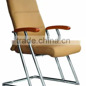 Chrome Fixed Chair Base With Wooden Armrest pu Leather Visitor Chair AH-154 thumbnail-1