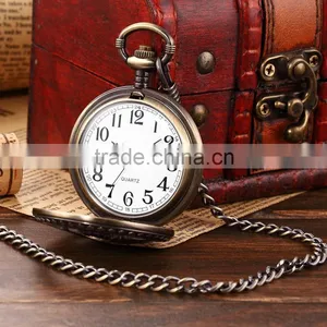 Bronze Steam Train Men Analog Necklace Chain Pocket FOB Quartz Watch thumbnail-6